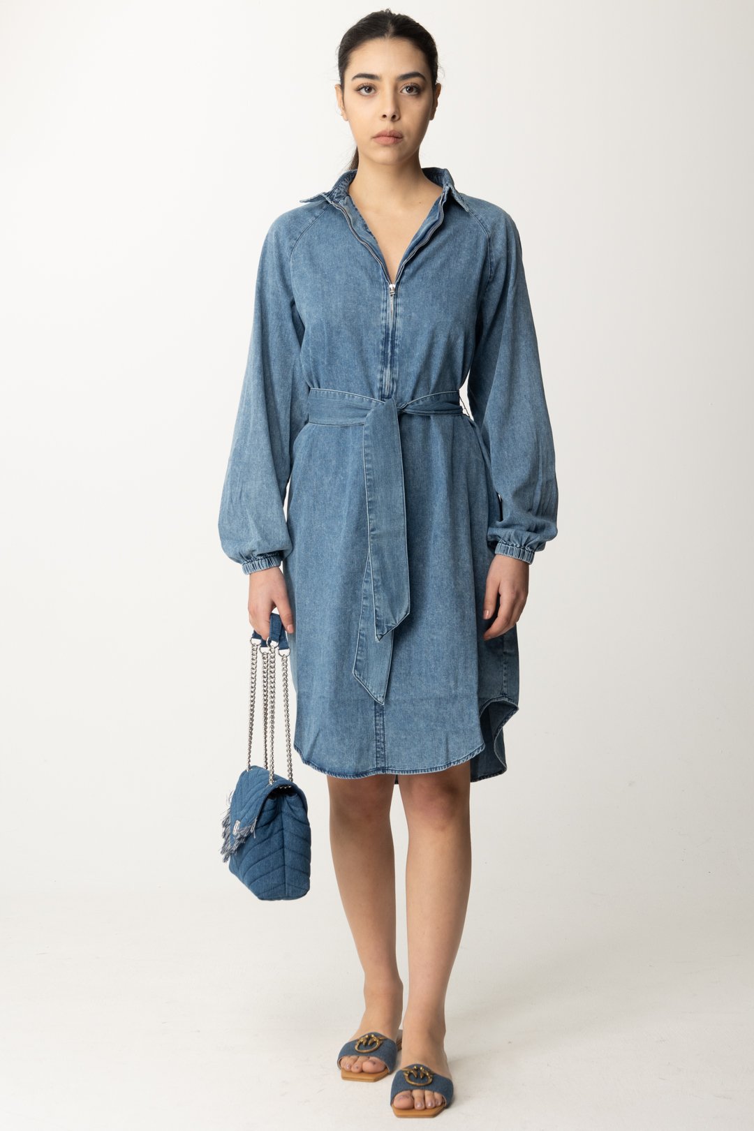 Preview: Replay Shirt dress with zip and sash MEDIUM BLUE