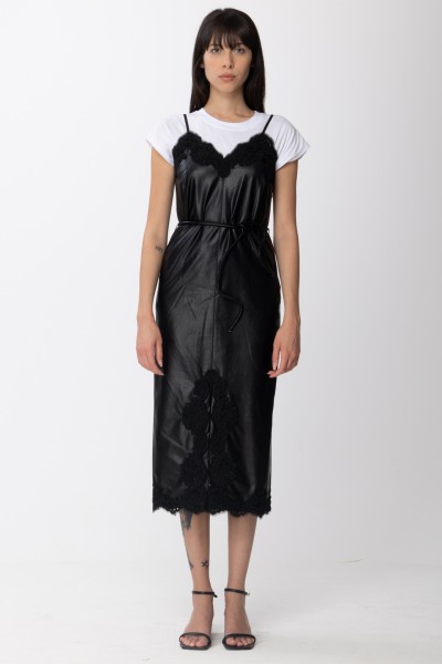 Twin-Set  Leatherette dress with lace details 222TP2080 NERO