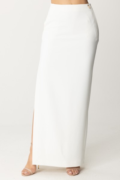 Elisabetta Franchi  Długa spódnica z plakietką z logo GO01241E2 AVORIO