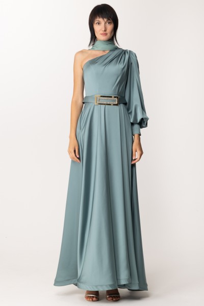 Fabiana Ferri  One-shoulder long dress with jewel belt 30709 Salvia