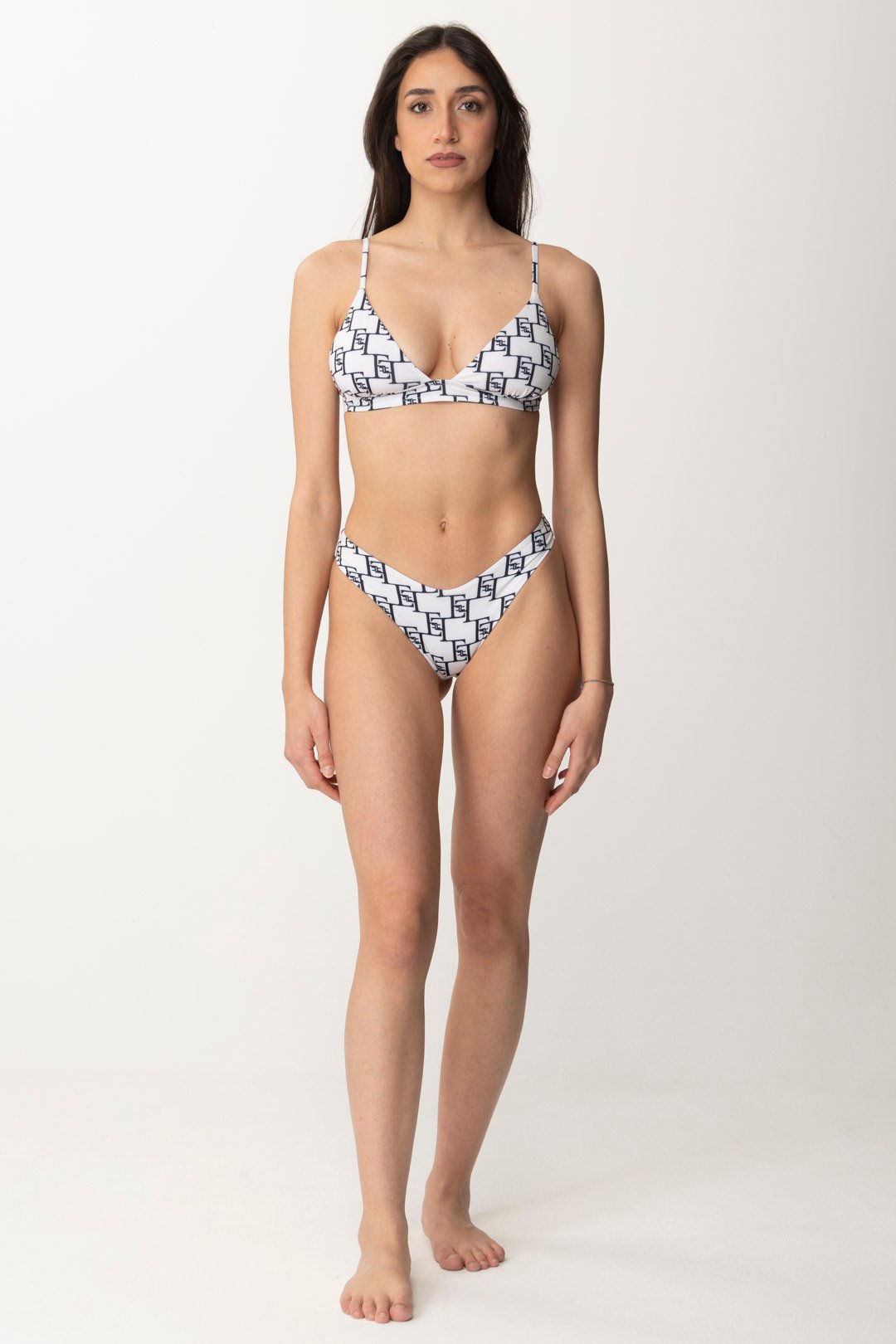 Preview: Elisabetta Franchi Bikini with logo print Burro/Nero