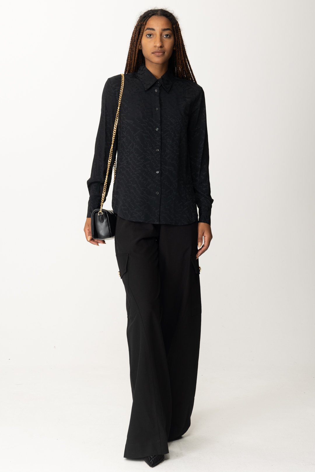 Preview: Pinko Silk shirt with logo all-over NERO LIMOUSINE