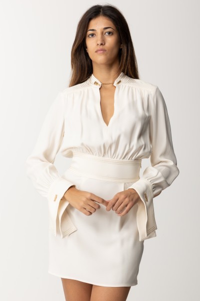 Elisabetta Franchi  Sukienka mini z krepy z haftowanymi ramionami AB54037E2 BURRO