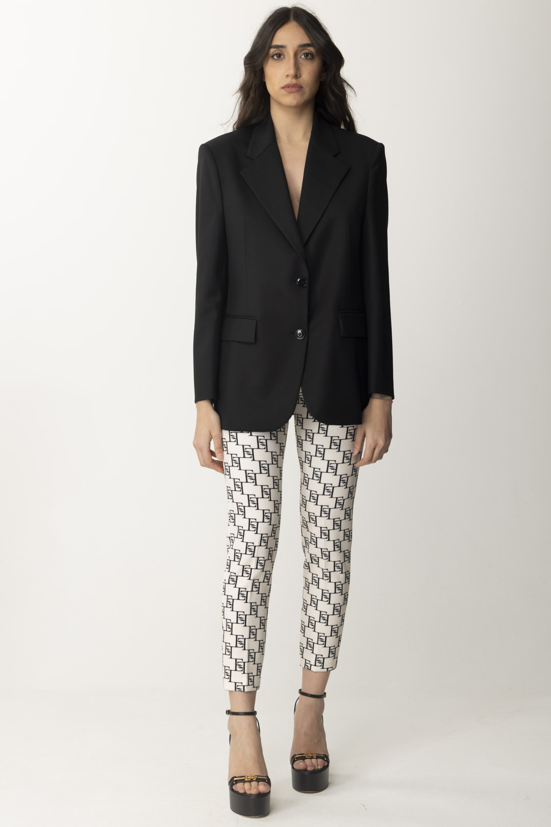 Preview: Elisabetta Franchi Logo print stretch trousers Burro/Nero