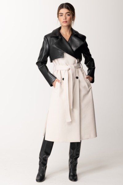 Simona Corsellini  Double-breasted two-tone eco-leather trench coat A23CPTH001 WHITE CLOUD/NERO