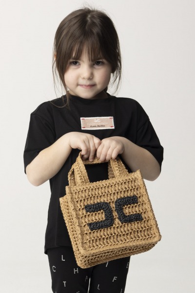 ELISABETTA FRANCHI BAMBINA  Woven straw handbag with logo EFBO090CTV026.6015 ROPE