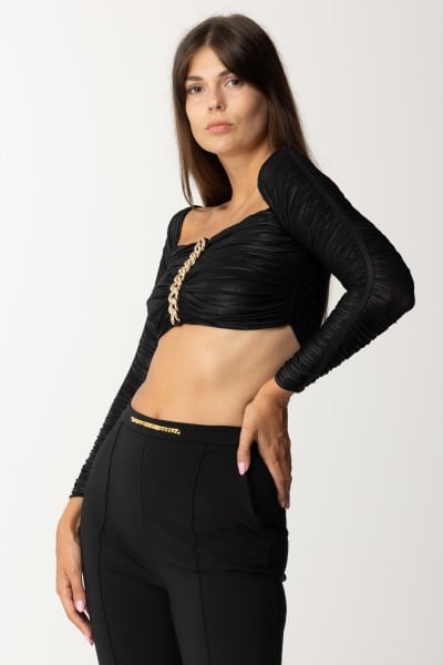 Elisabetta Franchi  Laminated jersey crop top with chain TO03137E2 NERO
