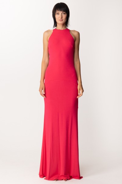 Elisabetta Franchi  Red Carpet dress with neckline and jewel on the back AB36332E2 FUXIA