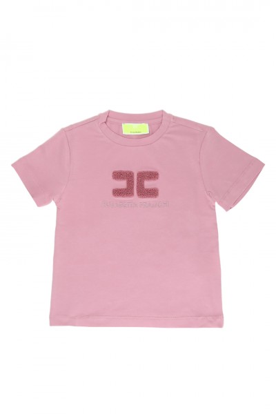 ELISABETTA FRANCHI BAMBINA  T-shirt z haftowanym logo gąbki EFTS1870JE006C401 SOFT BERRY