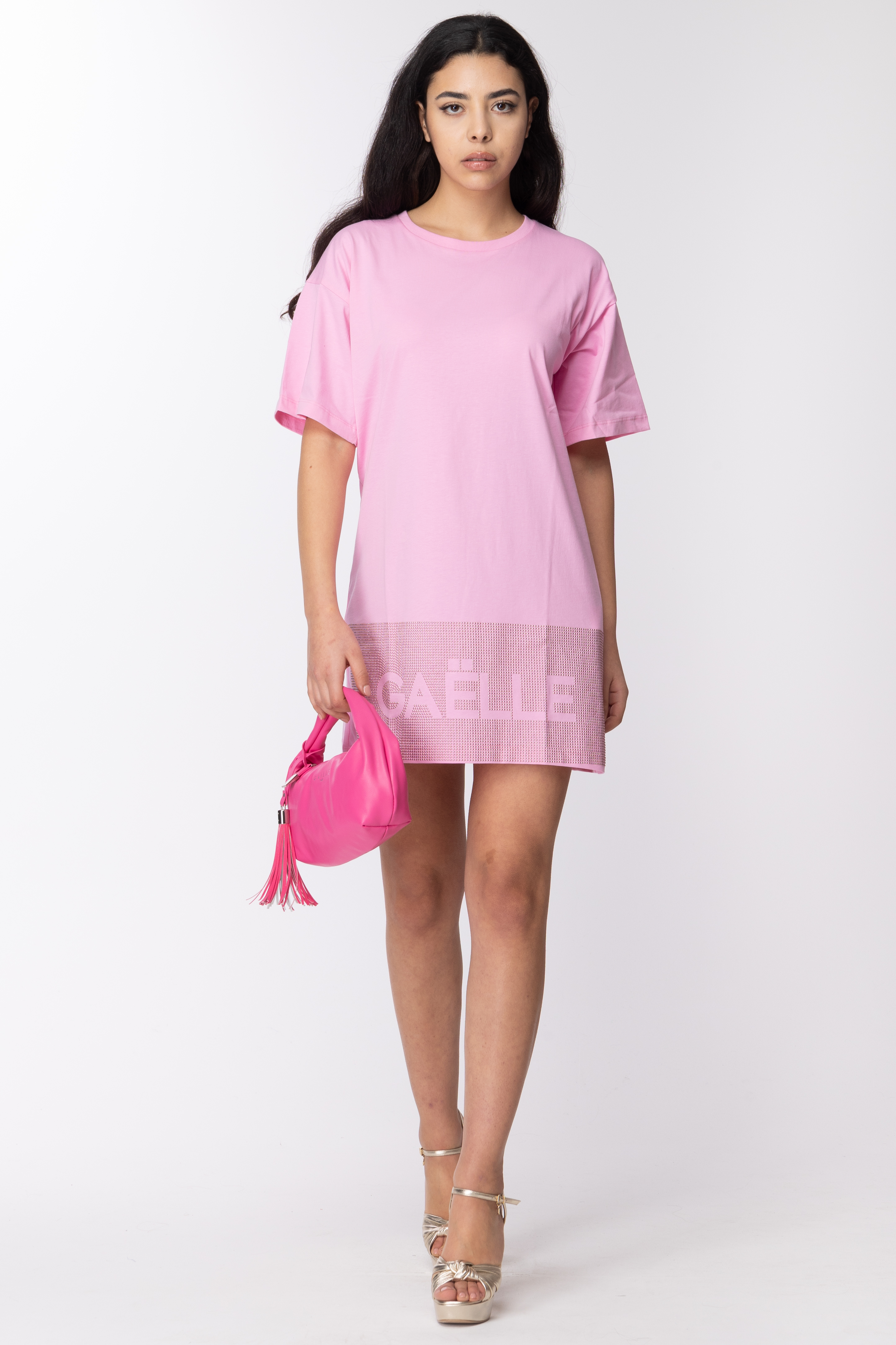 Preview: Gaelle Paris Dress t-shirt with rhinestones ROSA BONBON