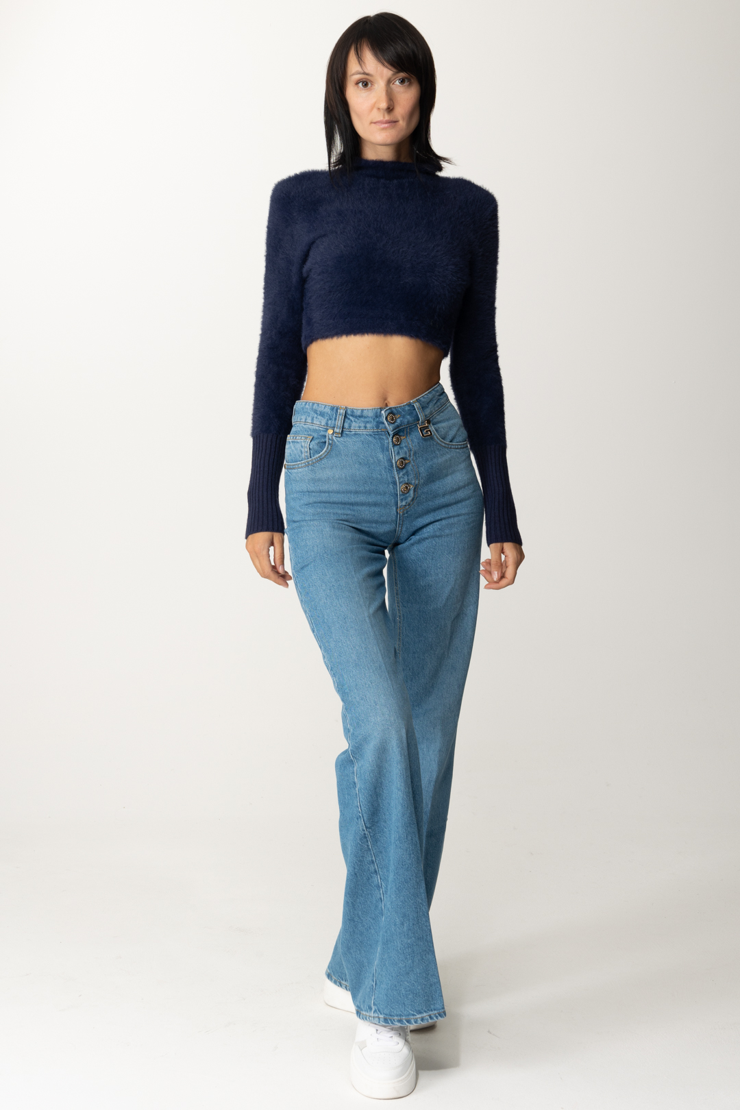 Preview: Patrizia Pepe Cropped fluffy sweater Atmosphere Blue