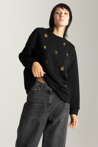 Elisabetta Franchi  Sweatshirt mit goldenem Schriftzug MD00636E2 NERO