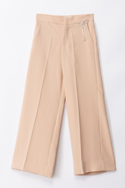 ELISABETTA FRANCHI BAMBINA  Crepe trousers with bow and rhinestones EFPA2180GA085.C009 DESERT ROSE