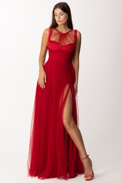 Elisabetta Franchi  Kleid für den roten Teppich aus Tüll AB40036E2 RED VELVET