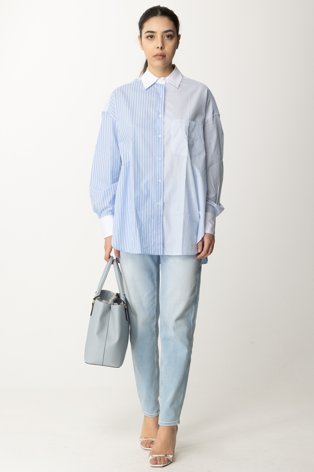 Preview: Replay Oversized shirt with stripes AZURE/BLUE/WHITE