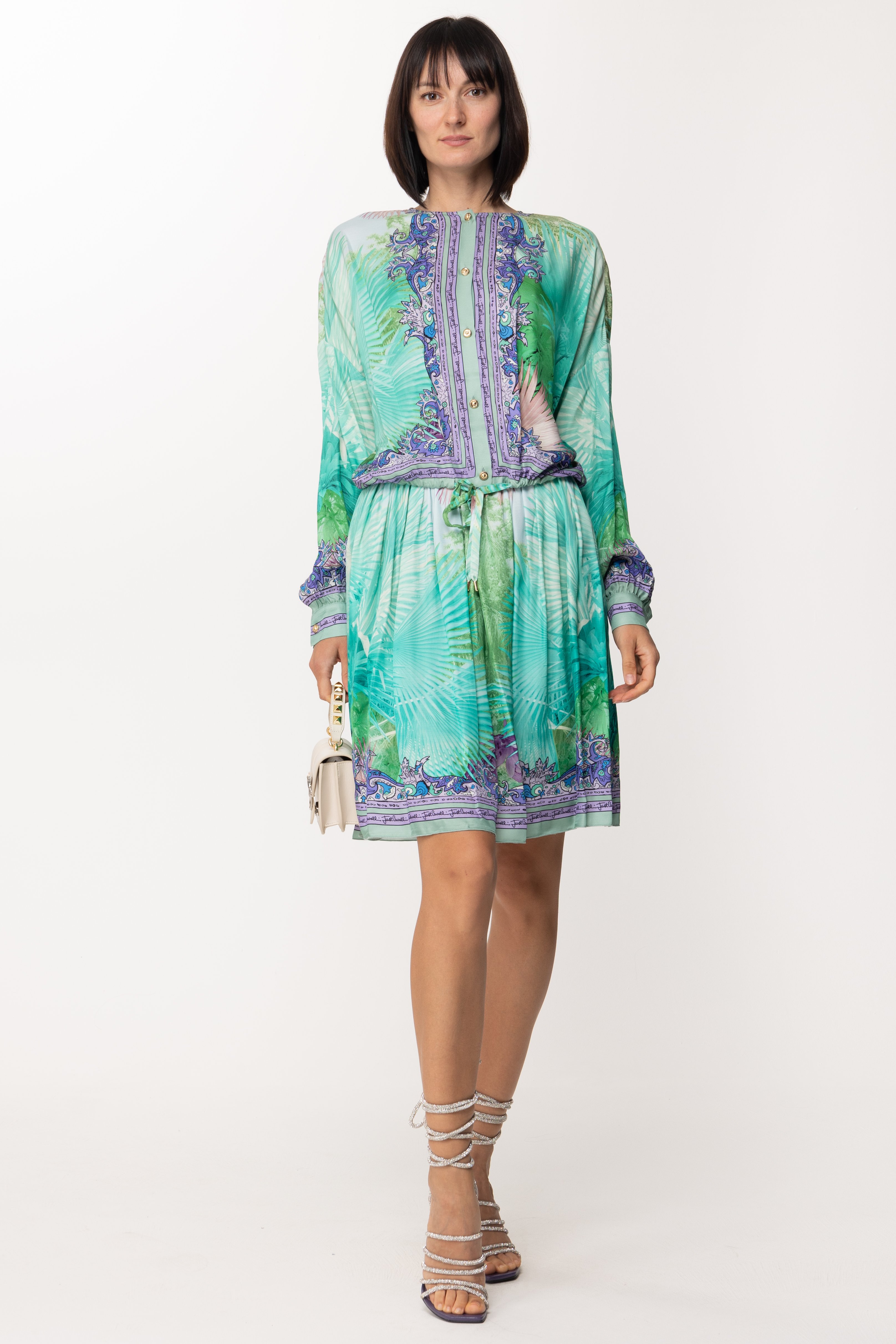 Preview: Just Cavalli Pleated skirt with print NEPTUNE GREEN