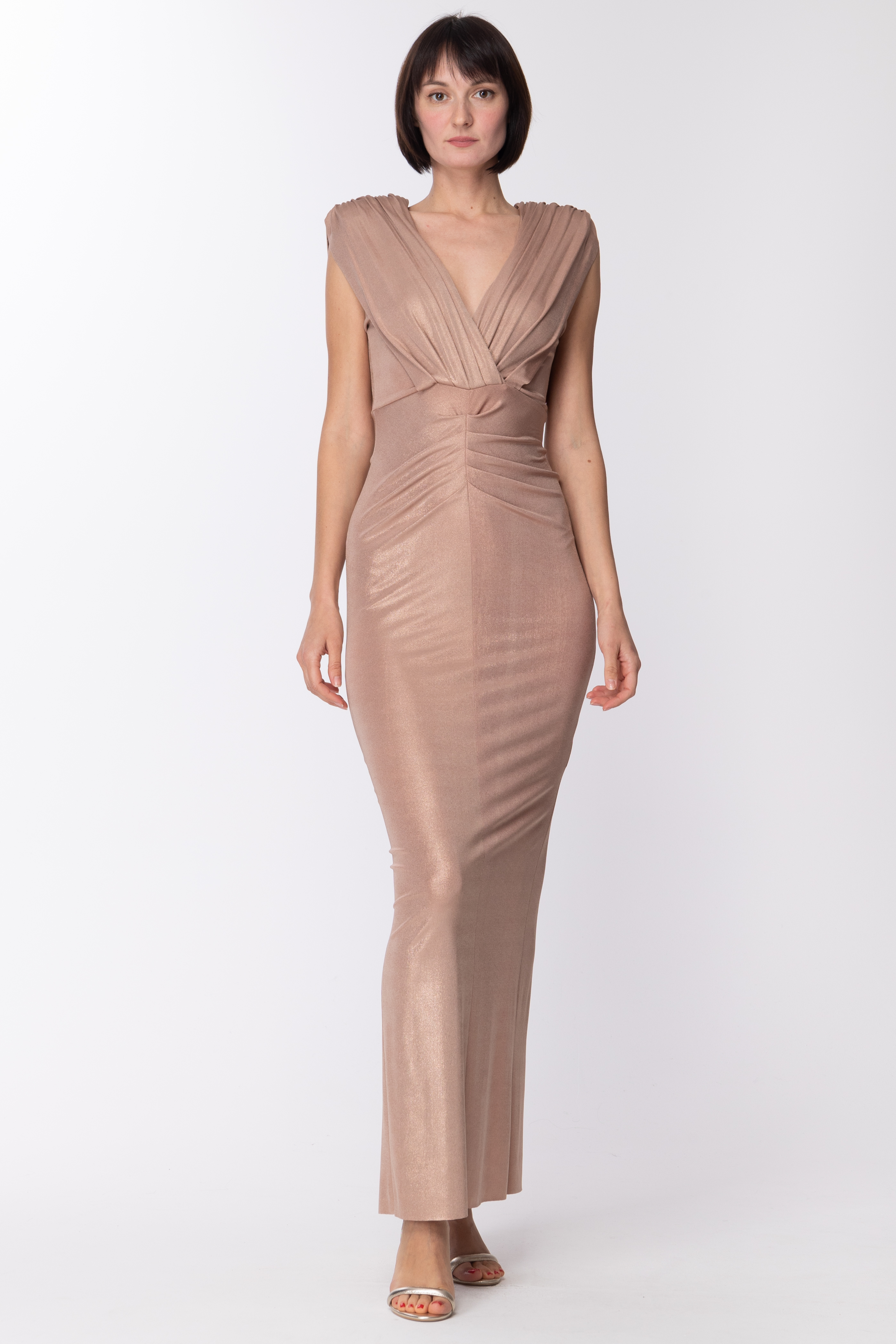 Preview: Dramèe Laminated long dress BEIGE GOLD