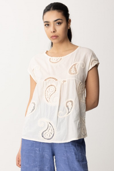 Alessia Santi  Linen blouse with lace embroidery 411SD45018 BURRO
