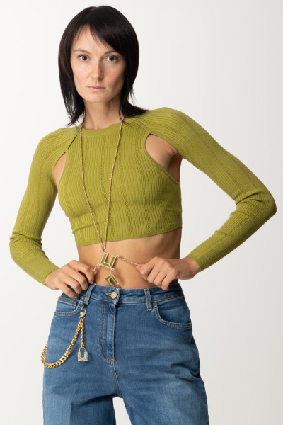 Elisabetta Franchi  Ribbed crop top with cut-out MK93S36E2 OLIVE OIL