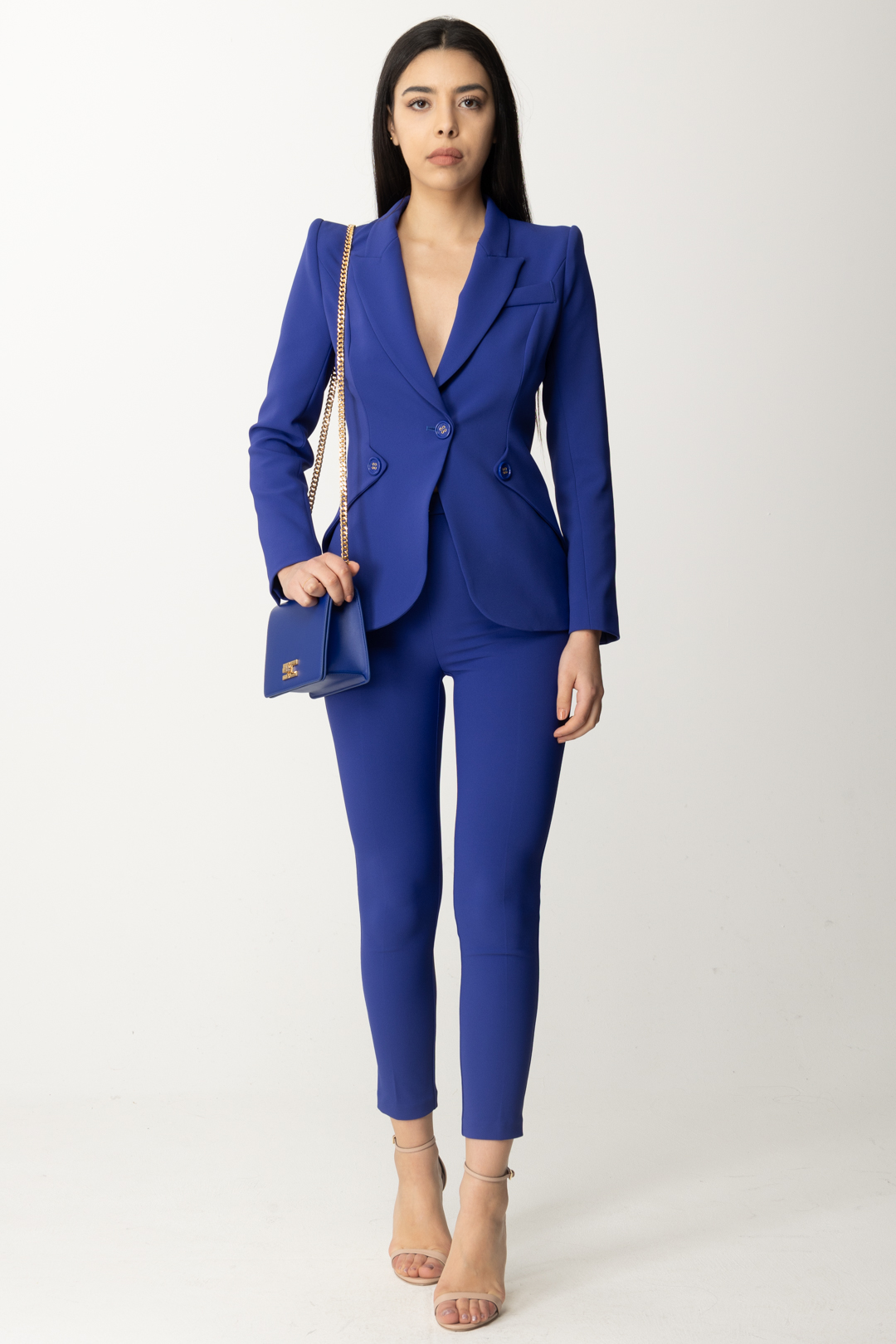 Preview: Elisabetta Franchi Stretch crepe trousers with flaps BLUE INDACO