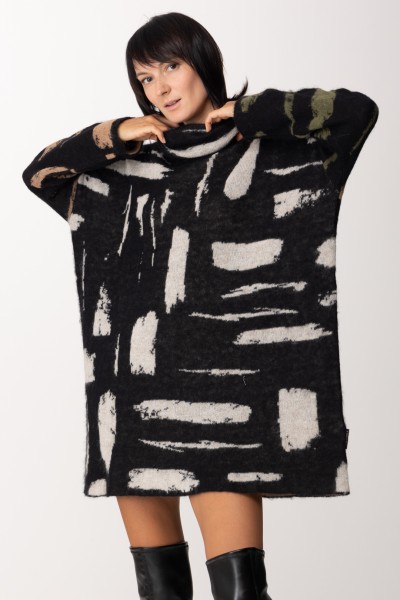 Alessia Santi  Alpaca blend printed dress 321SD13004 BURRO-MUSCHIO-NERO