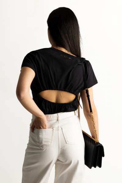 Patrizia Pepe  Camiseta con escote en la espalda y logo de strass 2M4374 J111 NERO