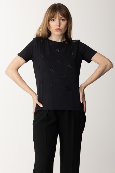 Elisabetta Franchi  T-shirt z haftowanym napisem MA47N36E2 NERO