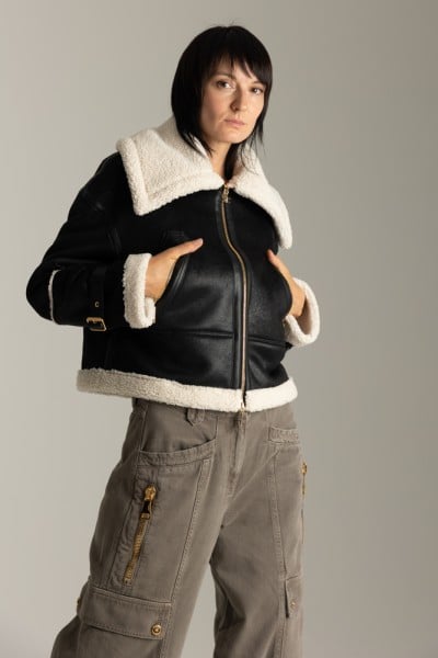 Elisabetta Franchi  Eco shearling jacket with maxi collar CP47A36E2 NERO