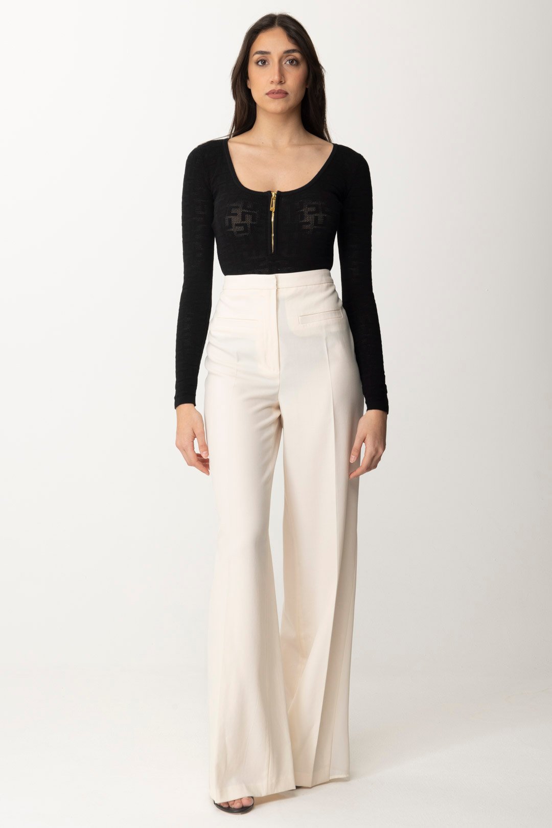 Preview: Elisabetta Franchi Straight trousers in cool wool Burro