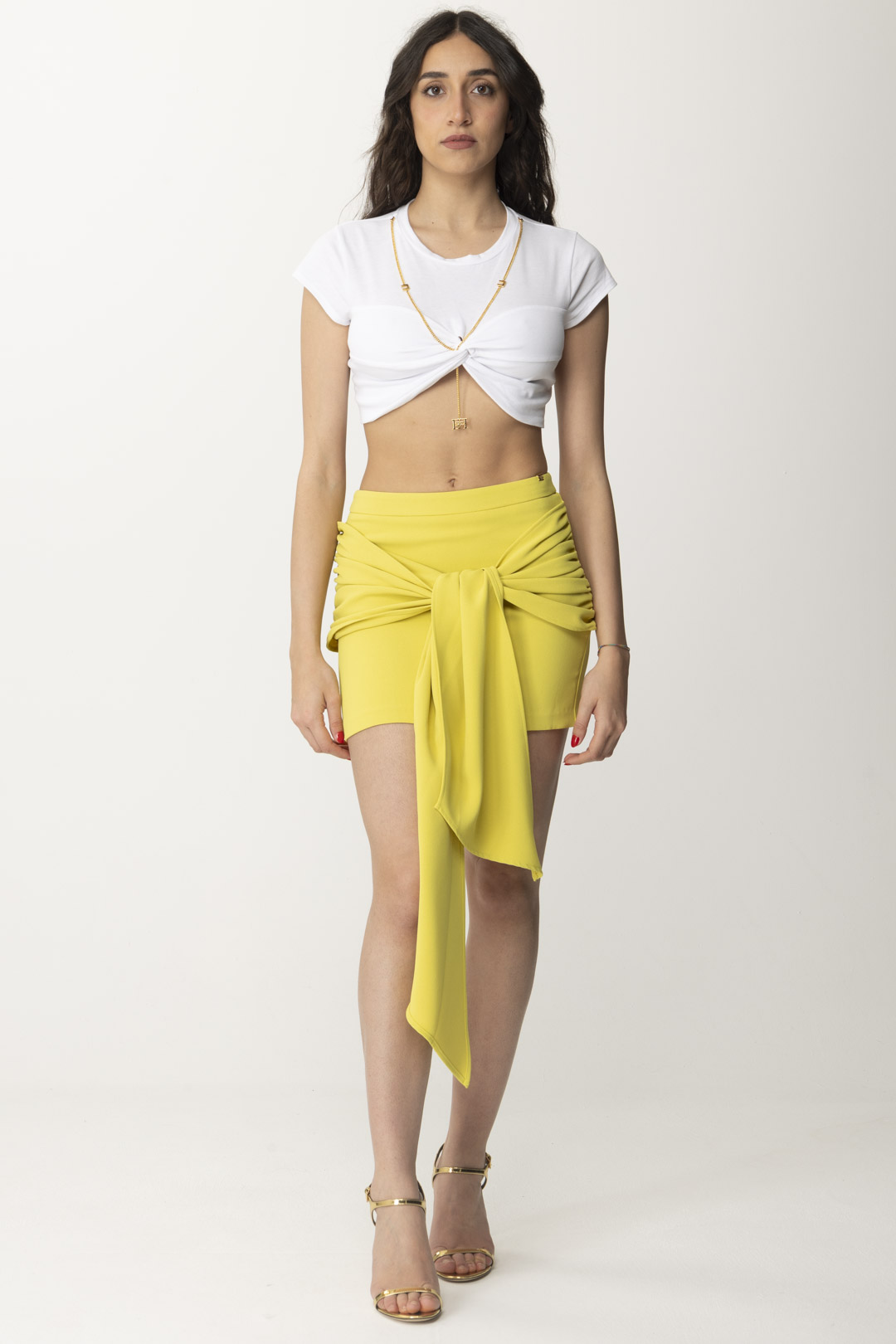 Preview: Elisabetta Franchi Cropped T-shirt with knot Gesso