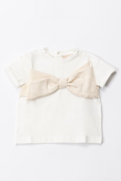 ELISABETTA FRANCHI BAMBINA  T-shirt with logo bow EGTS0800JE006.D370 IVORY/BUTTE