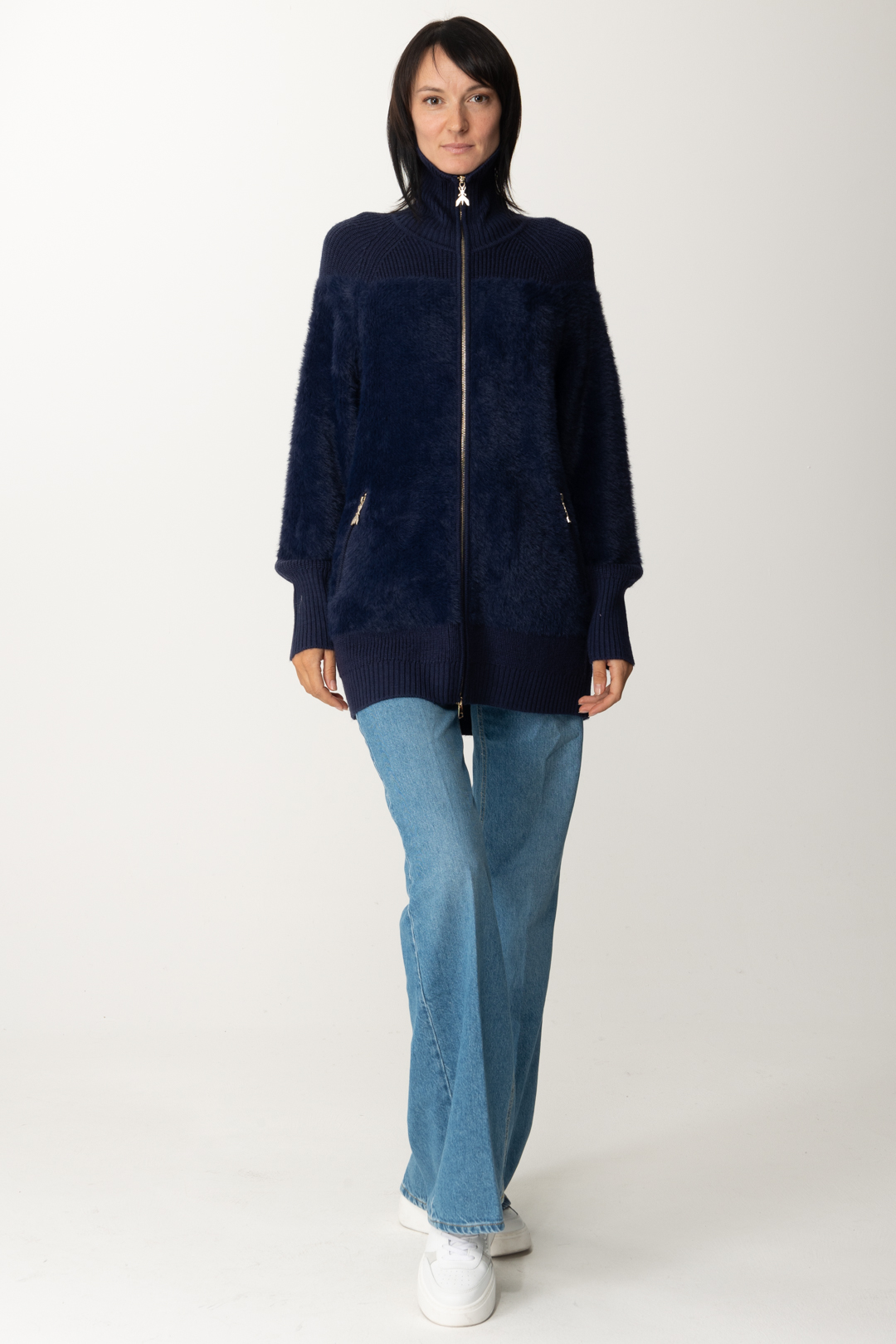 Preview: Patrizia Pepe Fluffy cardigan with zip Atmosphere Blue