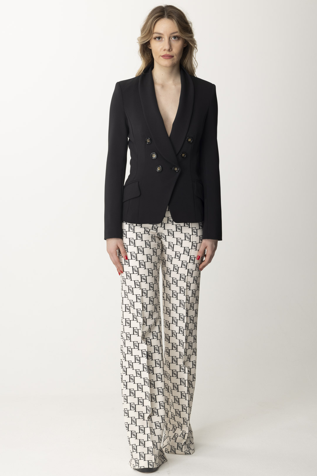 Preview: Elisabetta Franchi Double-breasted jacket with shawl lapels Nero