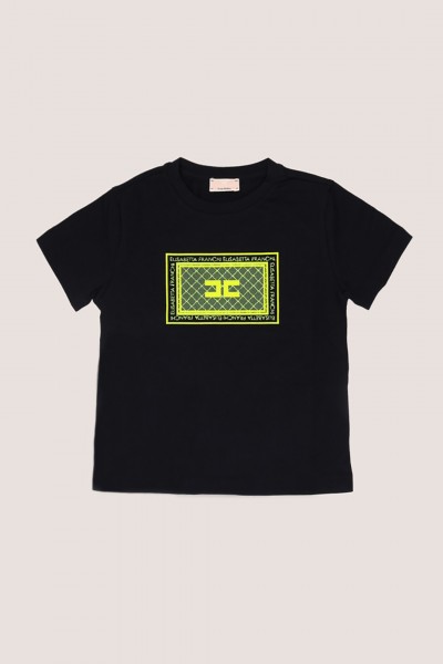 ELISABETTA FRANCHI BAMBINA  Camiseta con placa con logo bordada en el pecho EFTS1860JE006D121 NERO/LIME