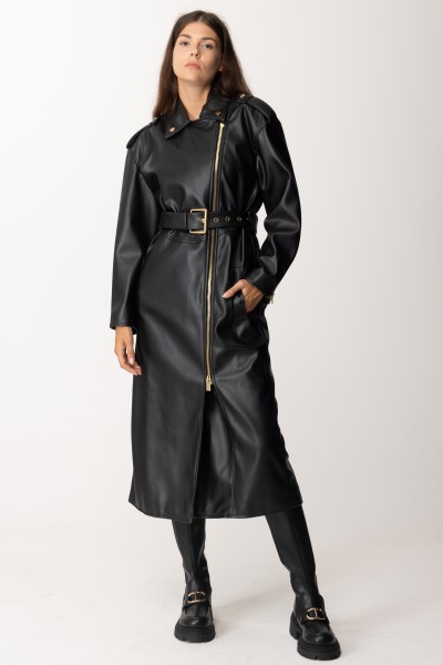 Pinko  Long leather trench coat 102165 A1AX NERO LIMOUSINE