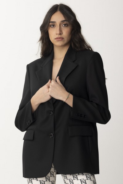 Elisabetta Franchi  Single-Breasted Fresco Wool Jacket GI06341E2 NERO
