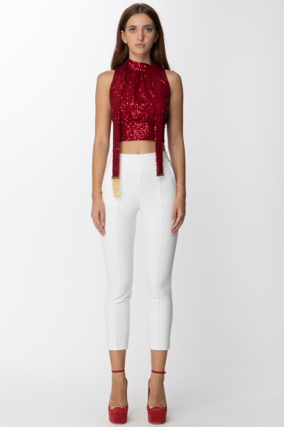 Elisabetta Franchi  Sequined top with sash TO04227E2 RED VELVET