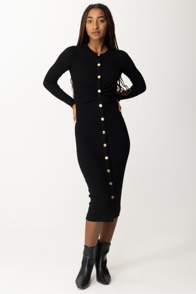 Pinko  Long ribbed dress with gold buttons 101926 A15S NERO LIMOUSINE