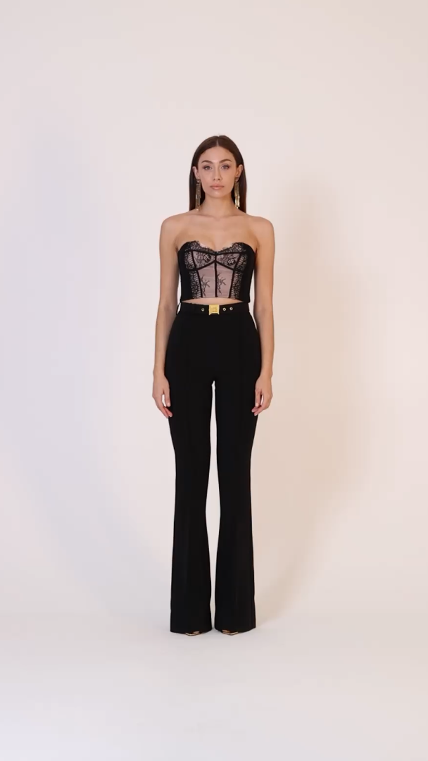 Preview: Elisabetta Franchi Top bustier in lace with heart neckline Nero/Carne