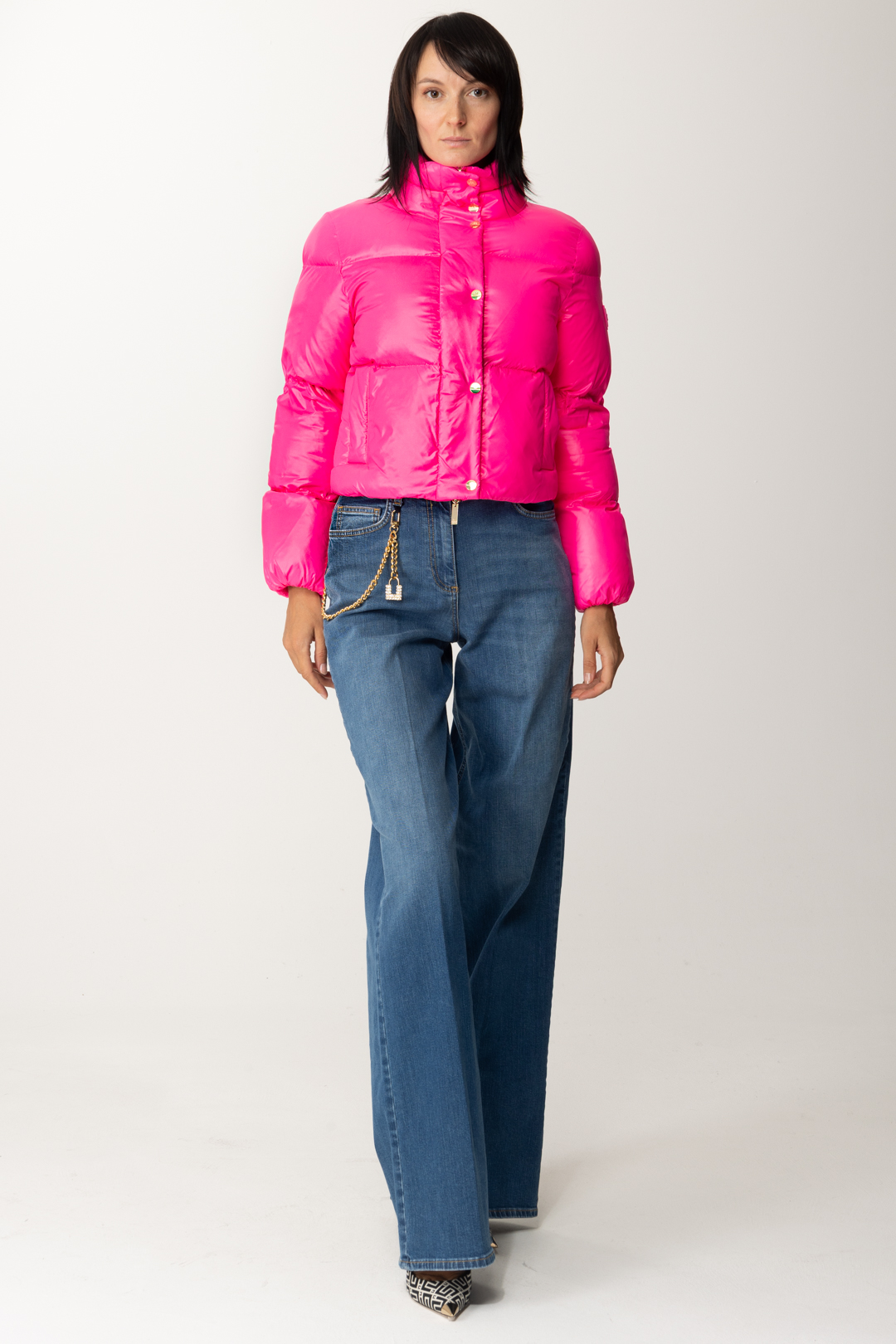 Preview: Elisabetta Franchi High Neck Cropped Puffer Jacket PINK FLUO