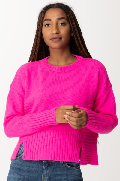 Pinko  Sweter z wełny i kaszmiru z rozcięciami 102241 A1CH FULMINE ROSA