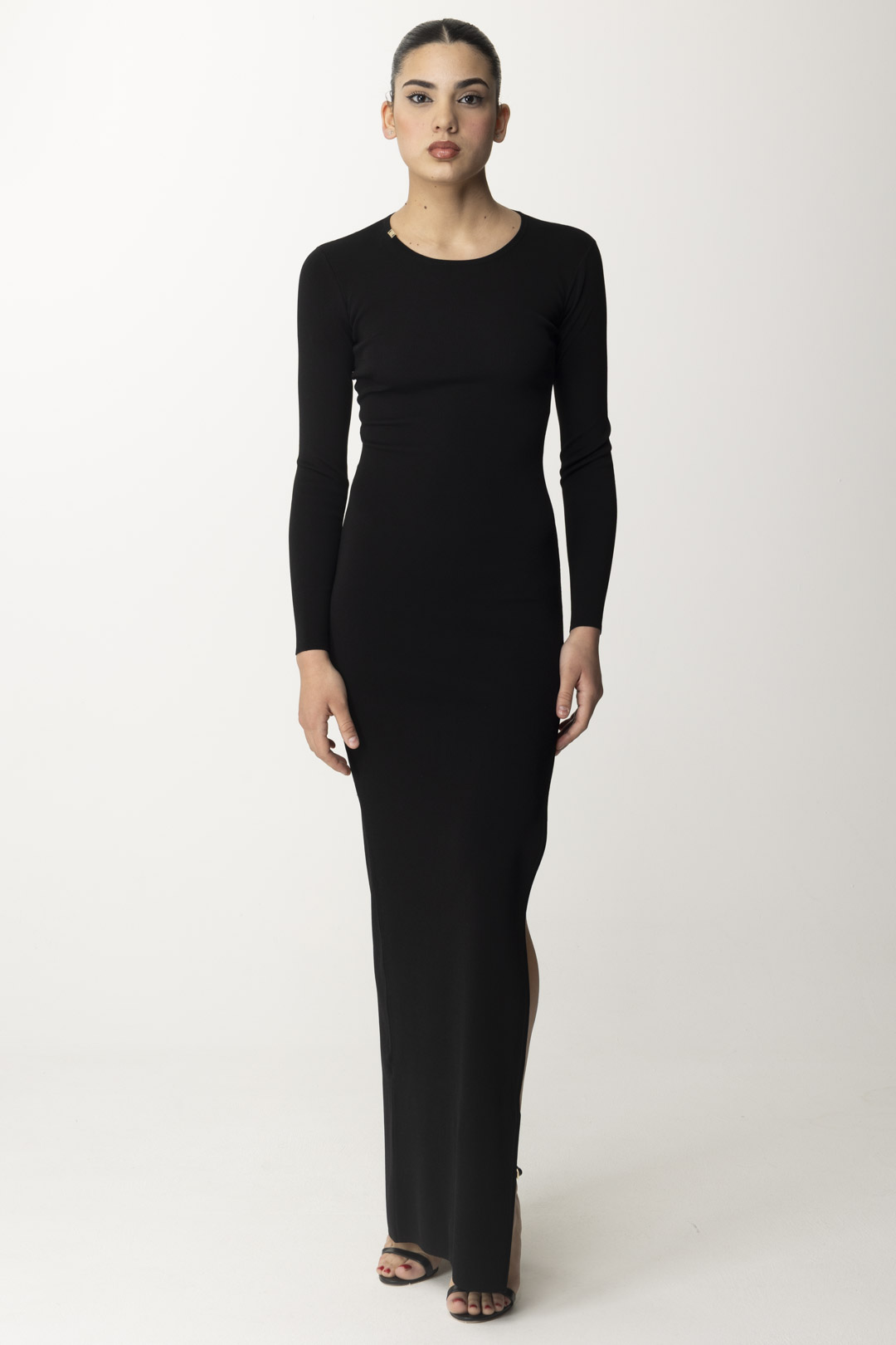 Preview: Elisabetta Franchi Knit Red Carpet dress with criss-cross Nero