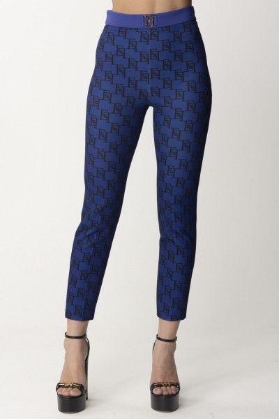 Elisabetta Franchi  Logo print stretch trousers PAS1441E2 BLUE INDACO/NERO