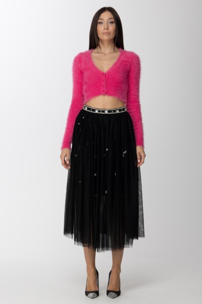 Twin-Set  Tulle longuette skirt with rhinestones 222AP2361 NERO