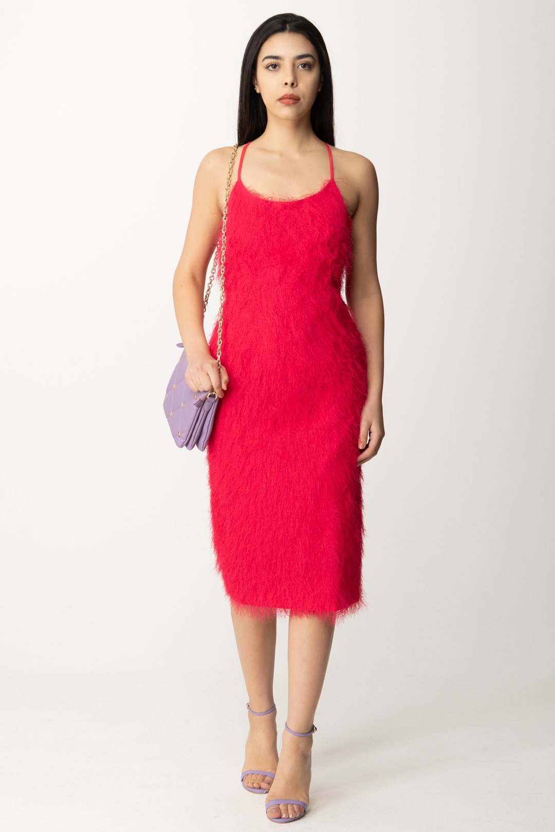 Preview: Twin-Set Midi dress with feather effect BRIGHT ROSE