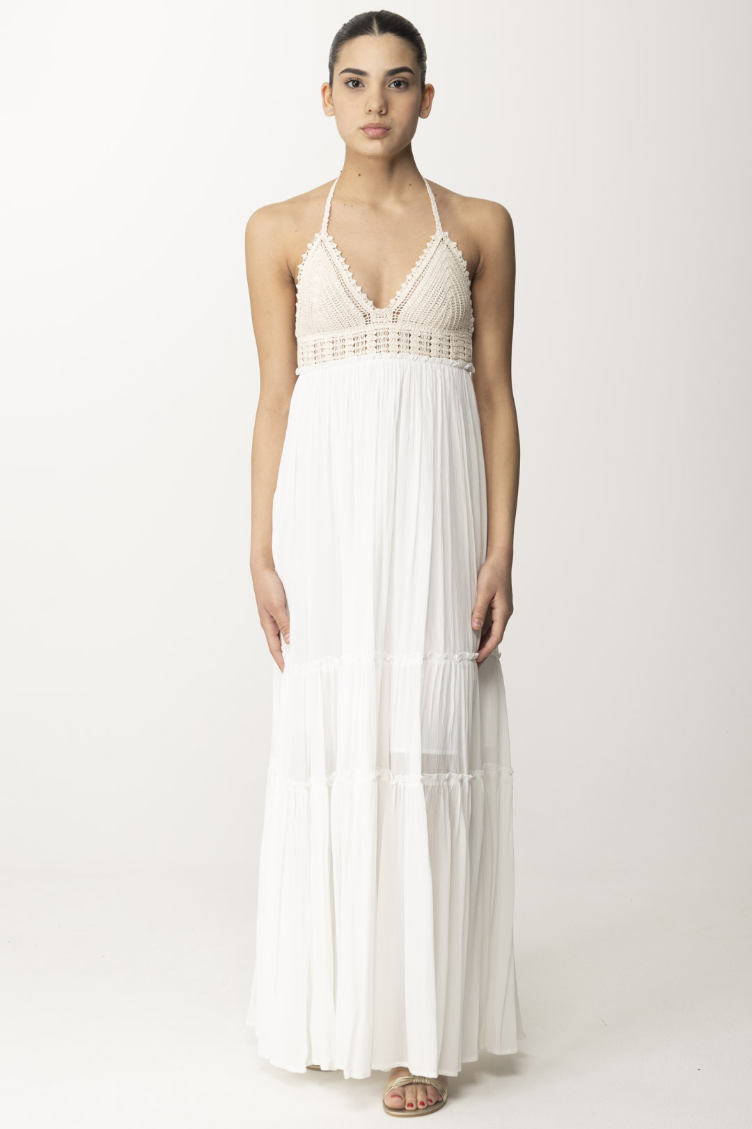 Podgląd: Twin-Set Długa dzianinowa sukienka BIC STAR WHITE/SHELL