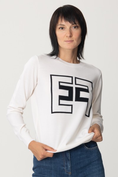 Elisabetta Franchi  Knit pullover with contrasting logo MK67B36E2 BURRO/NERO