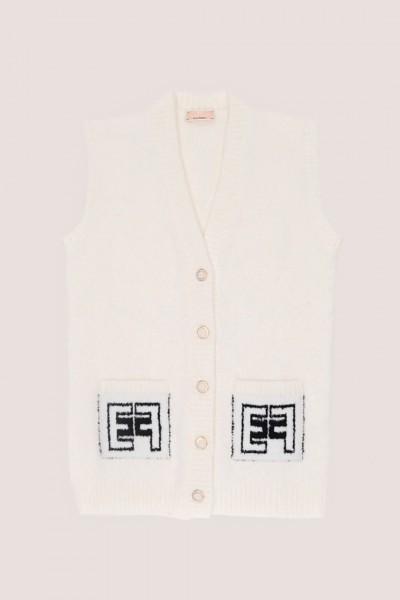 ELISABETTA FRANCHI BAMBINA  Knitted sweater with logo pockets EFMA121CFL008D027 BURRO/NERO
