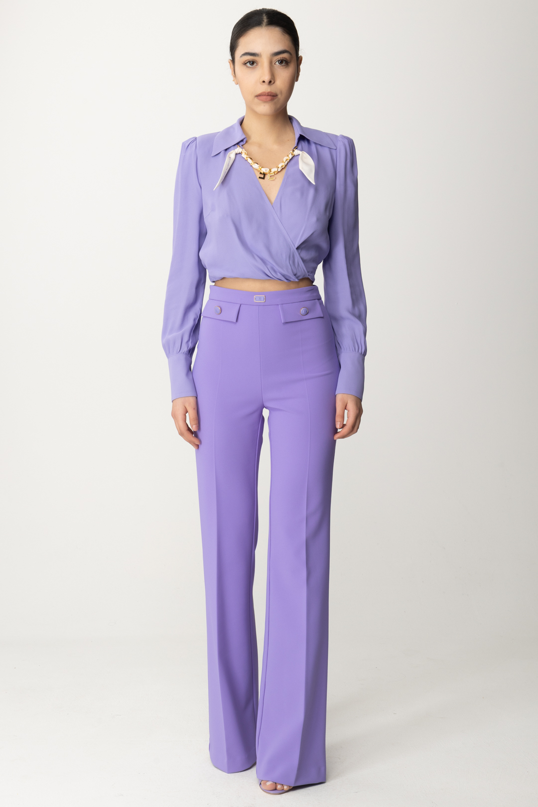 Preview: Elisabetta Franchi Flared trousers with logoed flaps at the waist IRIS