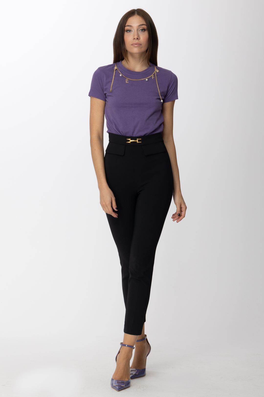 Preview: Elisabetta Franchi T-shirt with necklace with charms Ametista
